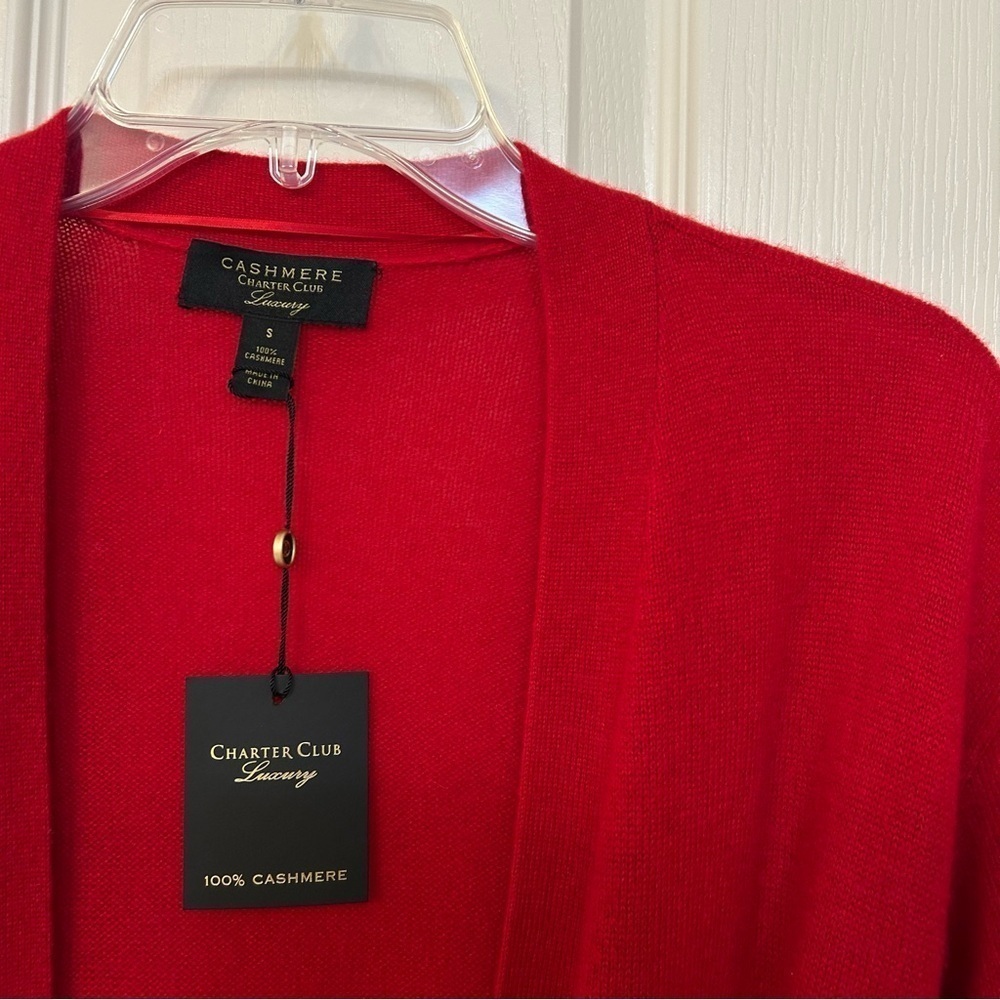 Charter Club Tie-Waist Longline 100% Cashmere Cardigan in Red Polish Size S - Picture 9 of 10